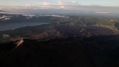 Lake-Batur-In-Kintamani,-Bali,-Indonesia---Aerial-Drone-Shot