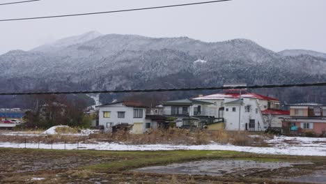 Northern-Rural-Japan,-Tohoku-Region-in-Winter,-Snow-on-Japanese-Neighborhoods