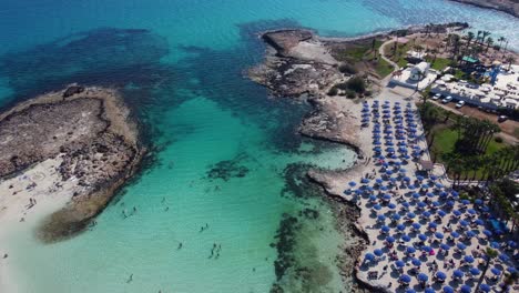 Aerial-View-Over-Latchi-Adams-Beach-with-Turquoise-Waters-in-Ayia-Napa,-Cyprus