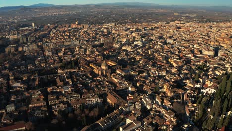 Aerial-View-of-Granada-Historic-City-and-Alhambra,-Spain