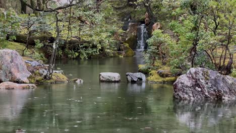 Tranquil-River-And-Small-Falls-In-The-Gardens-Of-Konchi-in-Temple,-Kyoto,-Japan