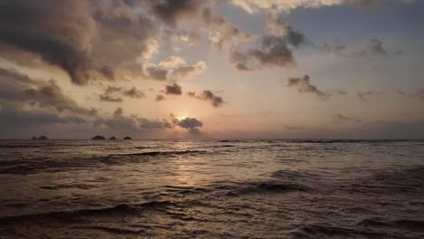 Idyllic-sunset-with-islets-silhouette-in-Koh-Samui,-Thailand