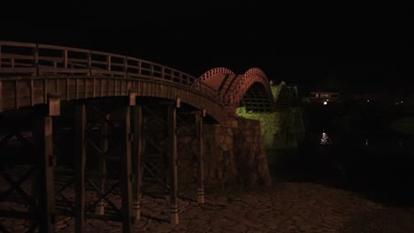 Night-at-Kintaikyo-Bridge-in-Iwakuni,-Yamaguchi-Prefecture-Japan