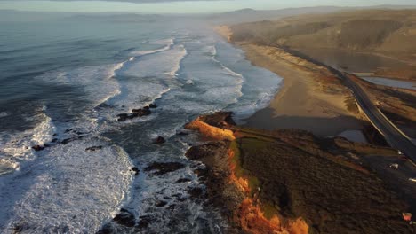 Drone-Shot-Moving-along-Pescadero-State-Beach