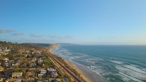 Del-Mar-Coastline-And-Beach-In-San-Diego-County,-California---Aerial-Drone-Shot