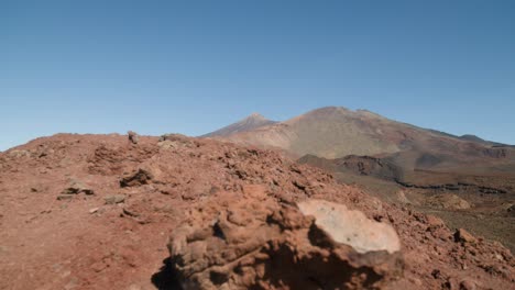 Pico-del-Teide-with-rocky-volcanic-landscape,-Teide-Nation-park-on-Tenerife,-Canary-Islands
