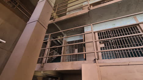 Alcatraz-Prison-Cells-amd-Balcony-in-B-Block,-California-USA,-Panorama