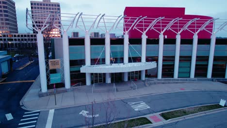 Static-aerial-of-North-Shore-Center-for-the-Performing-Arts-in-Skokie,-Illinois,-United-States