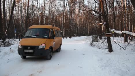 Un-Camión-Está-En-Una-Carretera-Cubierta-De-Nieve