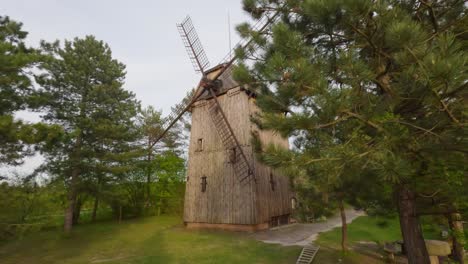 Old-Windmill-At-Miecmierz-With-Pine-Trees-At-Kazimierz-Dolny,-Poland