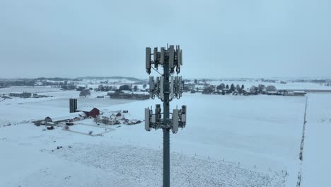 Telecommunications-tower-in-rural-USA-with-snowy-landscape