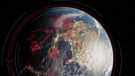 Mutter-Erde-Planet-Globus-Aus-Dem-Schwarzen-Weltraum-Elektrosmog-WiFi-Verbindung-In-Der-Animation-Der-Wichtigsten-Großen-Metropolen