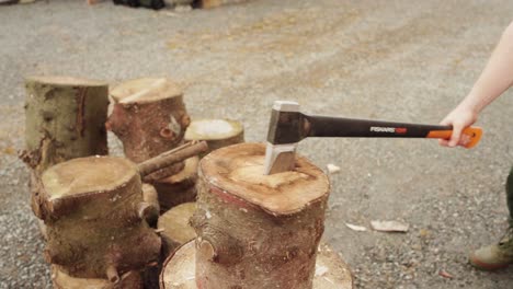 Man-Chops-Wood-With-An-Axe---Close-Up
