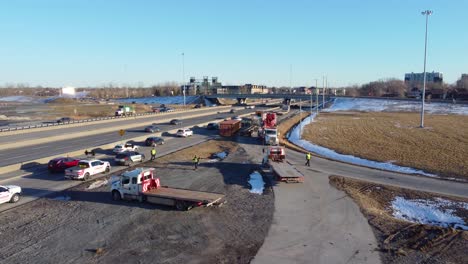 Montreal-Canada-highway-truck-crash-slow-traffic-aerial-drone-news-event