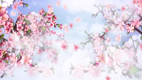 Fondo-De-Animación-De-Hermosas-Flores-De-Magnolia-Rosa-árbol-Floreciente-A-Principios-De-La-Temporada-De-Primavera-En-El-Parque-En-Un-Día-Soleado-Bajo-El-Cielo-Azul