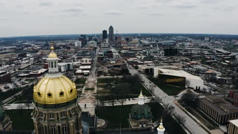 Up-close-drone-shot-of-the-Iowa-State-Capitol