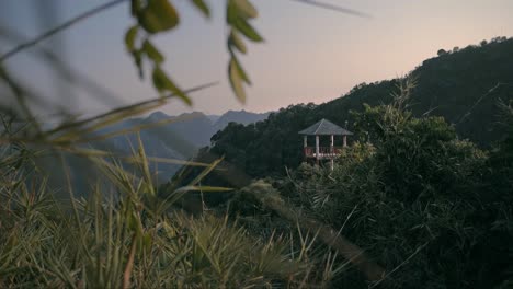 Static-shot-of-Halong-bay-mountain-viewpoint-from-Cat-Ba-Island,-Ngu-Lam-Peak-in-Vietnam