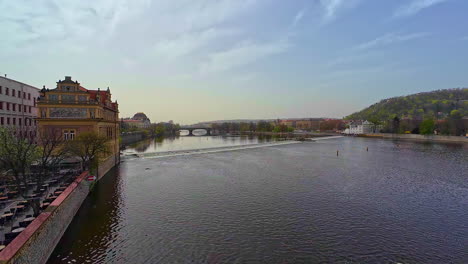Panning-view-of-a-tranquil-lake-in-the-cIty-of-Prague-in-Czech-on-a-sunny-day