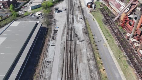 Drone-view-of-Railroad-track-in-Birmingham,-Alabama
