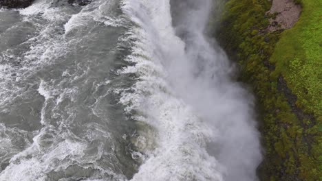 Birdseye-Aerial-View-of-Gullfoss-Waterfall-and-Canyon-of-Hvita-River,-Iceland,-High-Angle-Drone-Shot-60fps