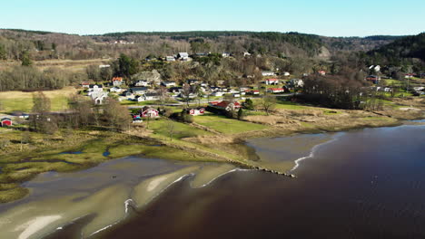 Coastal-Village-in-Bohuslan-at-Saltkallan,-Munkedal,-Sweden,-Aerial