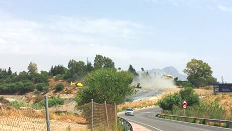 Camera-helicopters-take-off-to-start-coverage-of-the-2018-Vuelta-de-España-on-Stage-3-at-the-foot-of-the-Ronda-Road-classified-climb