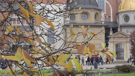 Turistas-De-Todo-El-Mundo-Visitan-El-Castillo-Real-De-Wawel-En-Cracovia,-Polonia.