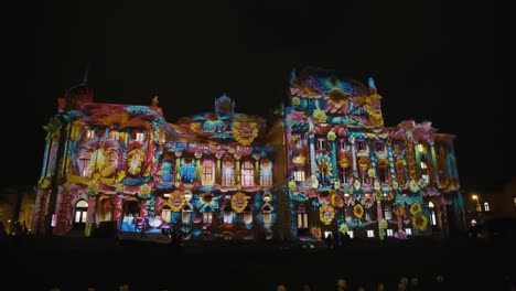 Vibrant-light-projection,-Croatian-National-Theatre,-Festival-Of-Lights-in-Zagreb