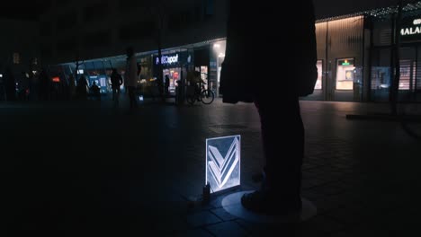 Neon-Arrow-Art,-European-Square-Zagreb-Festival-of-Lights