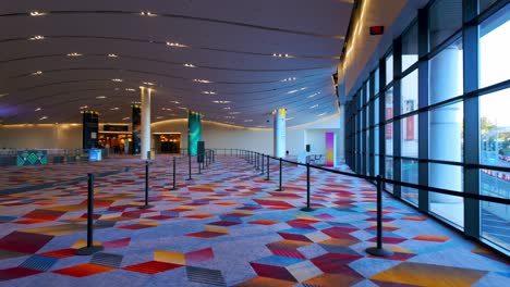 Walking-through-the-lobby-of-an-empty-convention-center,-Las-Vegas,-Nevada