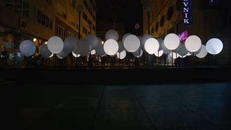 Universum-light-orbs-installation,-Hotel-Dubrovnik,-Festival-of-Lights,-Zagreb-Croatia