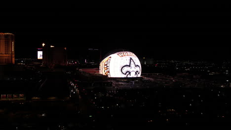 Las-Vegas-USA,-Aerial-View-of-Sphere-at-Night-During-Super-Bowl-Weekend