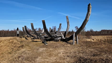 Remains-of-an-old-wooden-viking-boat-on-a-field