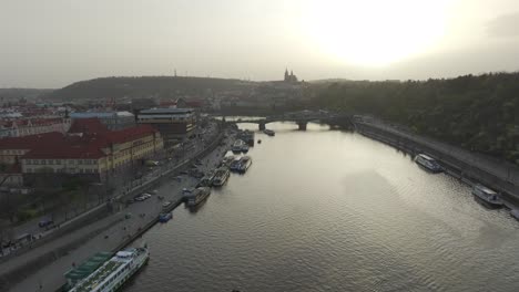 April-2024---4K-Aerial-of-sunset-in-Prague,-Czech-Republic