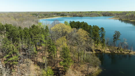 Aerial-View-Of-Glen-Springs-Lake-On-Scenic-Tipton-County,-Tennessee,-United-States