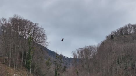 Helicóptero-Sobre-El-Bosque-En-Amden,-Glaris,-Suiza