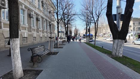Main-road-pedestrian-street-in-Chisinau-Moldova-during-hot-winter