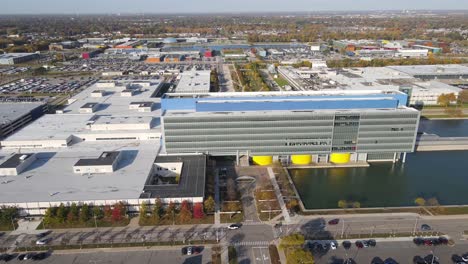 Modern-facility-of-General-Motors,-Warren-Technical-Center,-aerial-drone-view