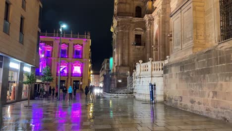 Málaga-España-De-Noche-Calle-Cerca-Del-Casco-Antiguo-De-La-Ciudad-Española-Costa-Del-Sol