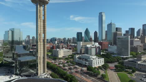 April-2024---4K-aerial-of-downtown-Dallas,-Texas,-USA