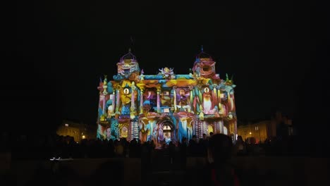 Croatian-National-Theatre-Ablaze-in-Light,-Festival-of-Lights-Zagreb