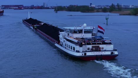 Bulk-Cargo-Ship-Of-Leendert-Sr-Across-The-Waterways-Of-Schelda-River-In-Zwijndrecht,-Belgium