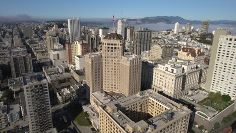 Nob-Hill,-San-Francisco-CA-USA,-Aerial-View-of-Downtown-Buildings-on-Sunny-Day