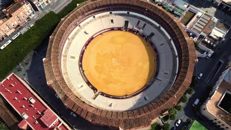 Malaga-Cityscape,-Spain-Plaza-De-Toros-De-Ronda-Bullring-In-Spain