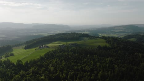 Aerial-of-a-hilly-landscape-in-rural-Switzerland
