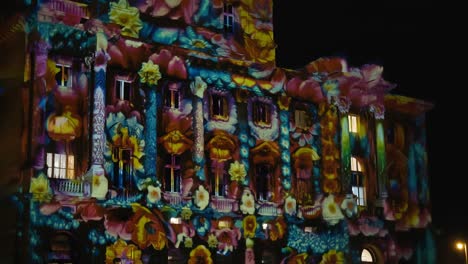 Floral-Projection-on-Croatian-National-Theatre,-Festival-of-Lights-in-Zagreb