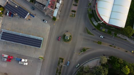 Aerial-footage-of-the-Lazaro-Cardenas-roundabout-in-Huajuapan-de-Leon,-Oaxaca,-Mexico