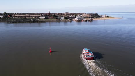 Aerial-Drone-Footage-of-Fleetwood-to-Knott-End-Ferry-on-Wyre-Estuary