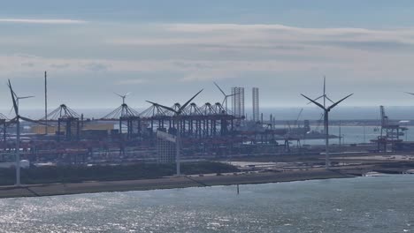 The-Euromax-Terminal-Set-Against-the-Backdrop-of-a-Blue-Sky-Within-the-Port-of-Rotterdam-in-the-Netherlands---Wide-Shot