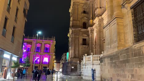 Málaga-España-De-Noche-Calle-Cerca-Del-Casco-Antiguo-De-La-Ciudad-Española-Costa-Del-Sol